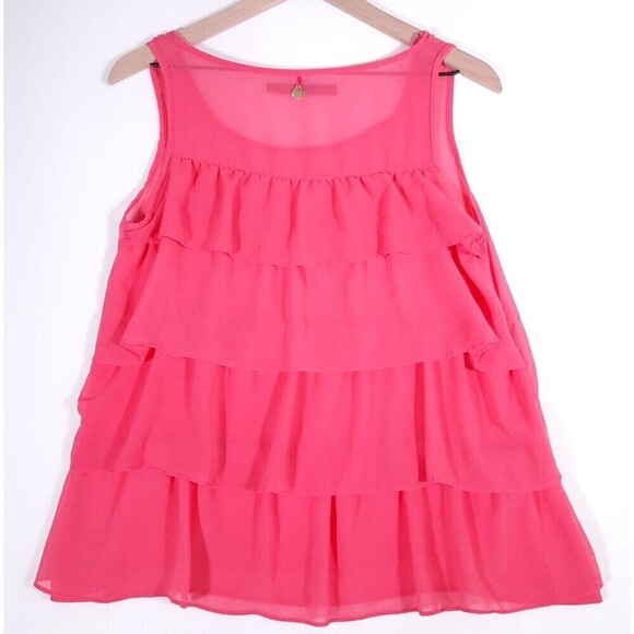 Rapsodia Layered Pink Mesh Tank with Gold Skull Medallions Ruffled Back X-Small - Picture 8 of 15